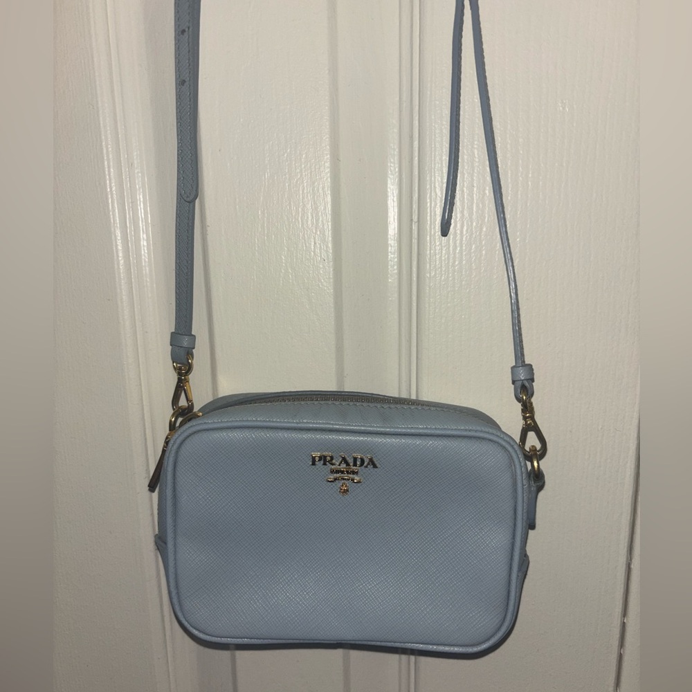 Prada Sky Blue Crossbody Bag with Gold Accent